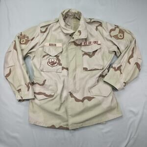US Air Force DCU Desert Camo Field Jacket 1999 Large Long Patched USAF Vintage
